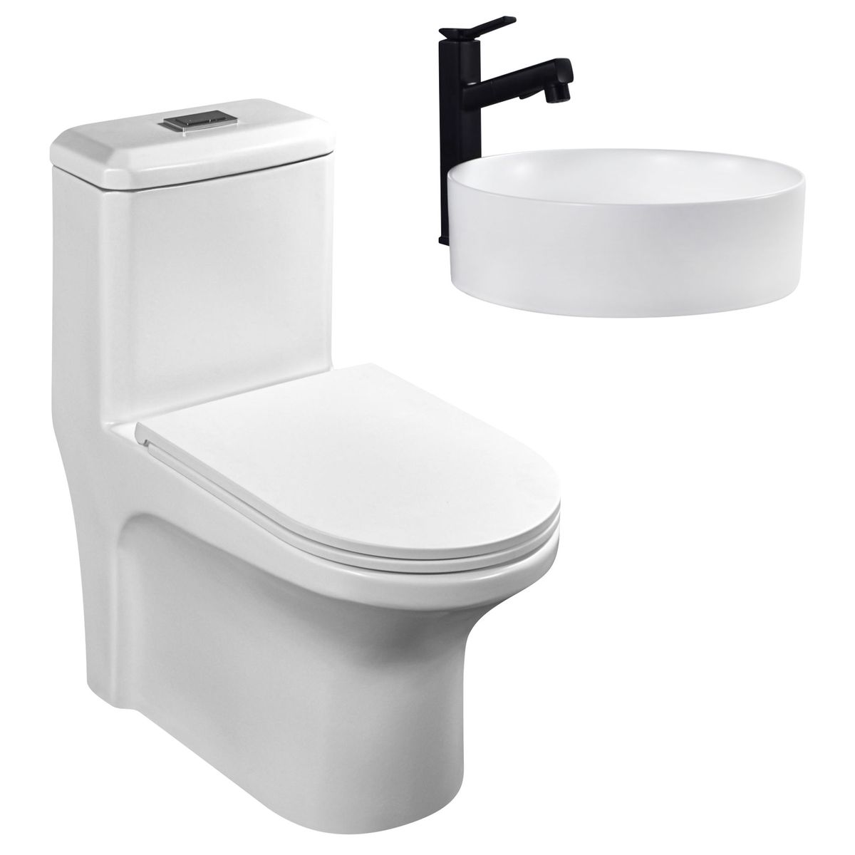 SENSI DACQUA - One Piece Roma Blanco Mate + Lavamanos de Cerámica Circular Mate Blanco