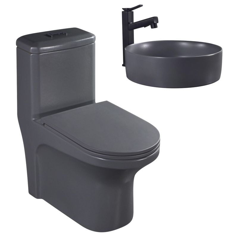 SENSI DACQUA - One Piece Roma Blanco Mate + Lavamanos de Cerámica Circular Mate Gris
