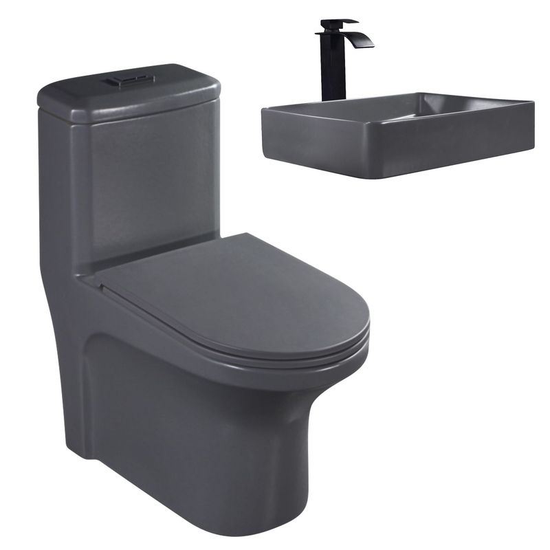 SENSI DACQUA - One Piece Roma Blanco Mate + Lavamanos de Cerámica Rectángular Mate Gris