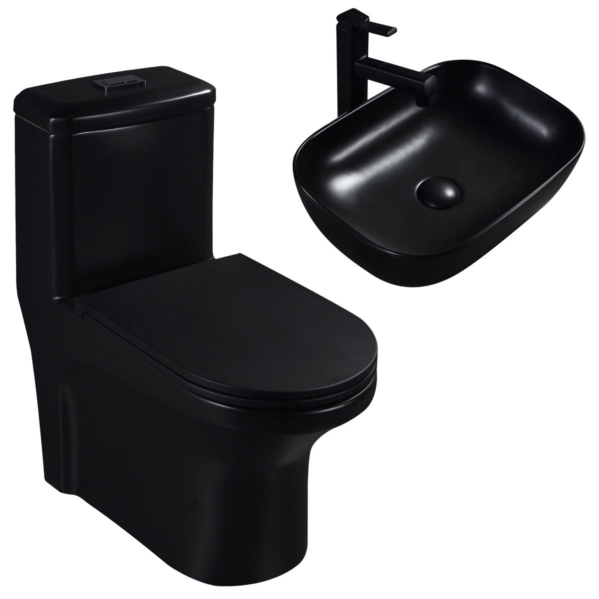 SENSI DACQUA - One Piece Roma Blanco Mate + Lavamanos de Cerámica Ovalado Mate Negro