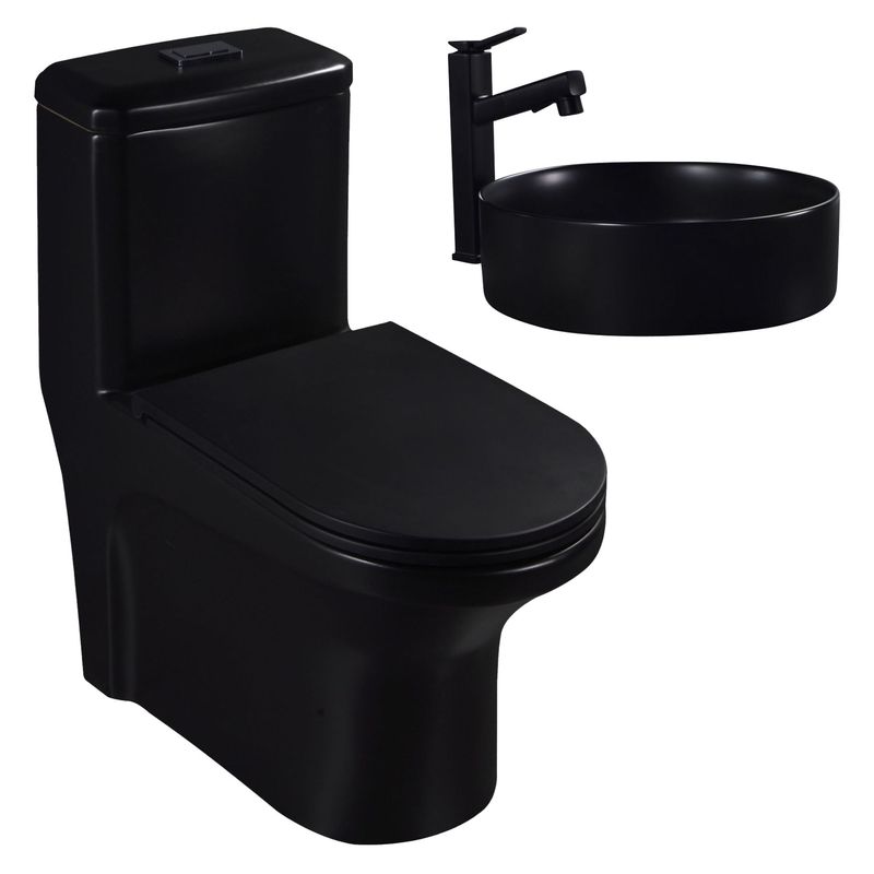 SENSI DACQUA - One Piece Roma Blanco Mate + Lavamanos de Cerámica Circular Mate Negro