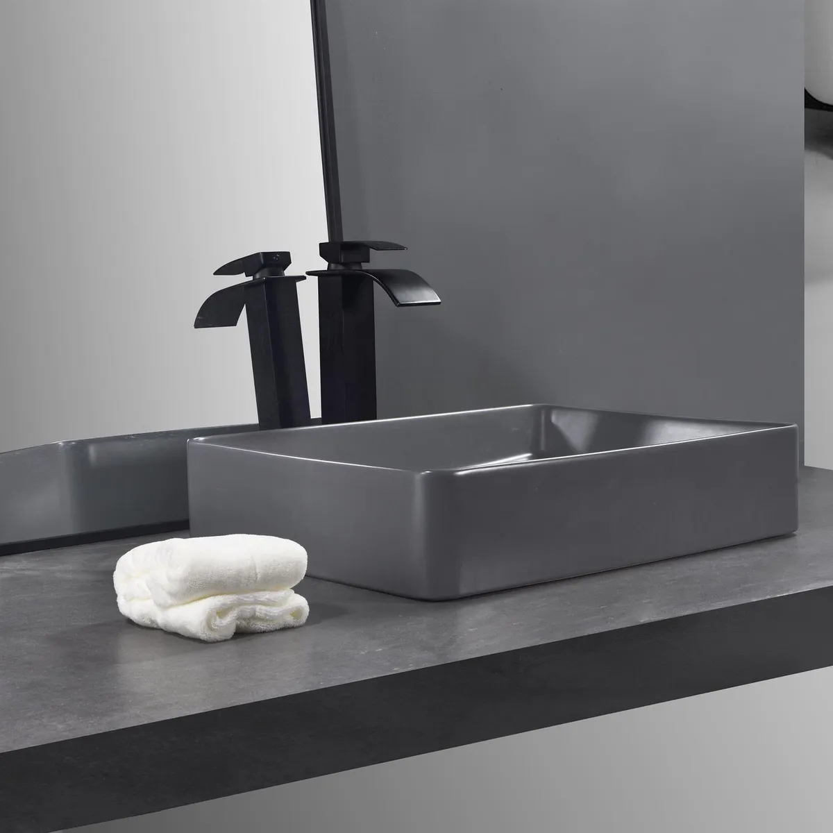 SENSI DACQUA - Lavamanos de Cerámica Rectángular Mate Gris