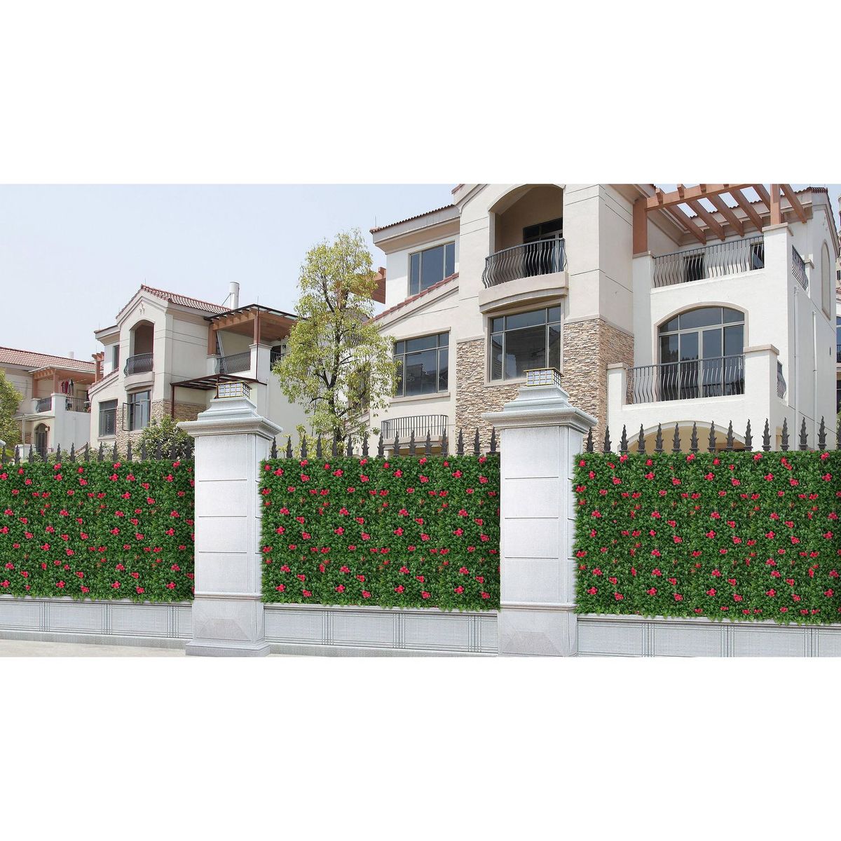 JUST HOME COLLECTION - Palmeta de Jardín Vertical con Flores Rojas 50x50cm