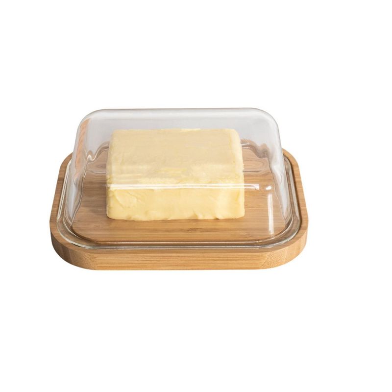 JUST HOME COLLECTION - Mantequillero de Vidrio Base de Bambú 640ml