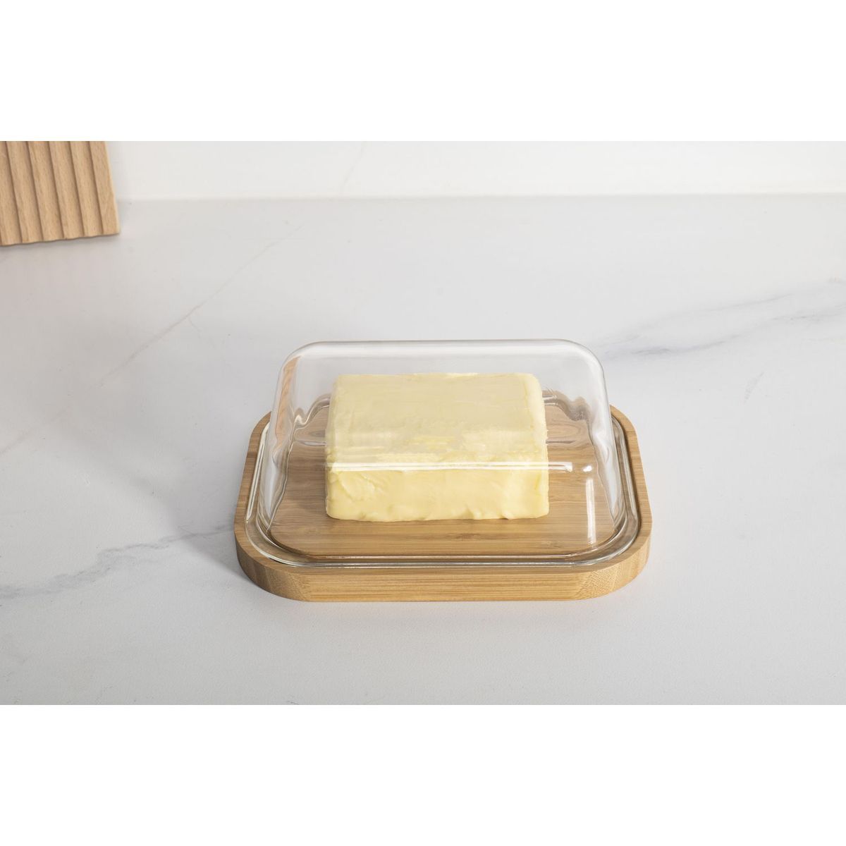 JUST HOME COLLECTION - Mantequillero de Vidrio Base de Bambú 640ml