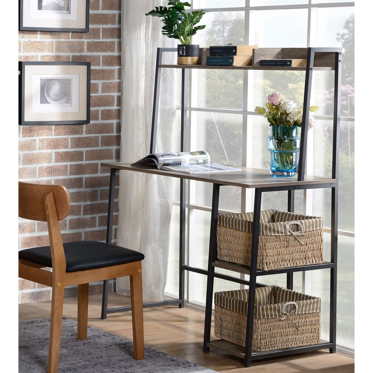 NON BRANDED - Escritorio Cenizo Melamina Kalisz con Estante