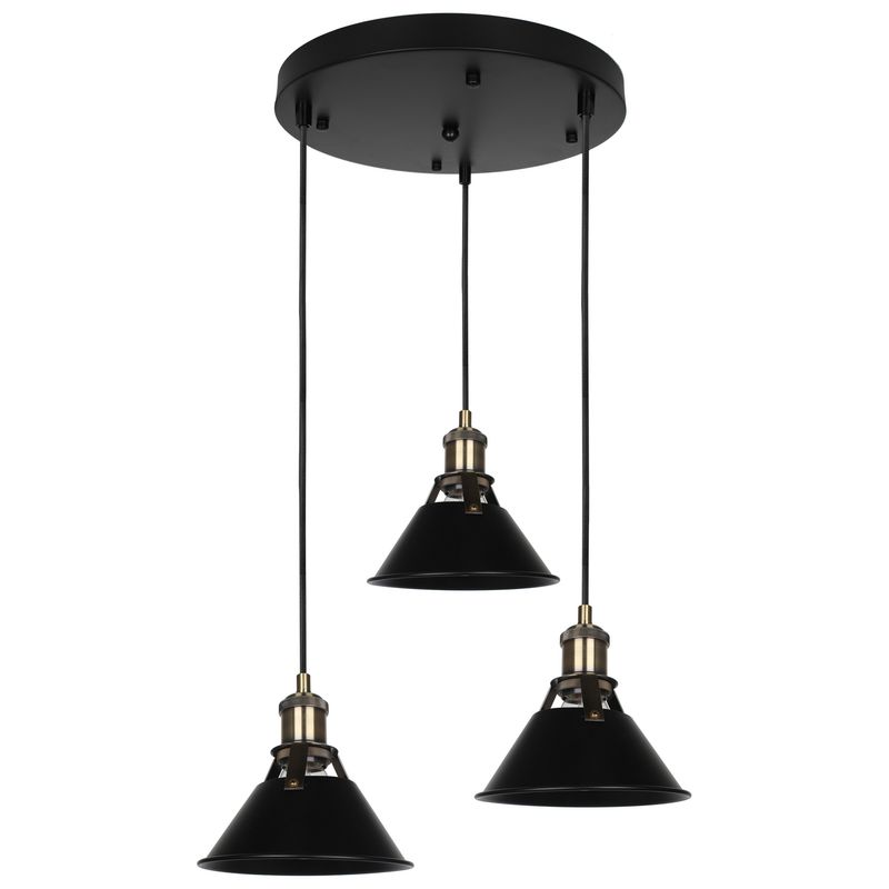 JUST HOME COLLECTION - Lámpara Colgante Industrial 3 Luces E27 Negro