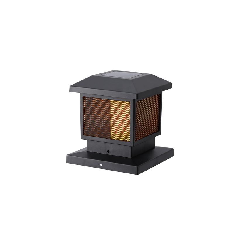 JUST HOME COLLECTION - Poste Farol Solar Led Flama Negro Luz Cálida