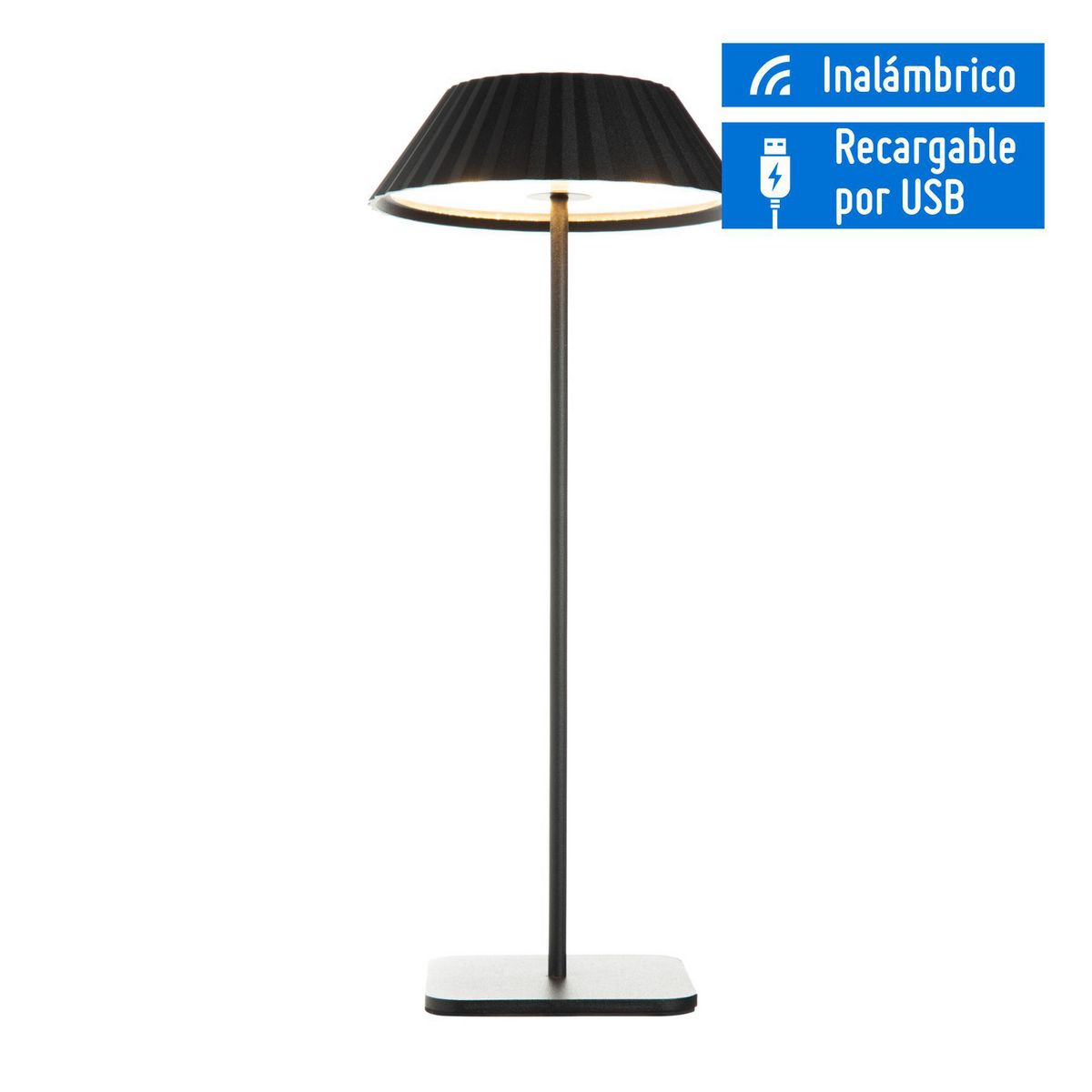 JUST HOME COLLECTION - Lámpara de Mesa LED Inalámbrica Recargable por USB Hat Negro