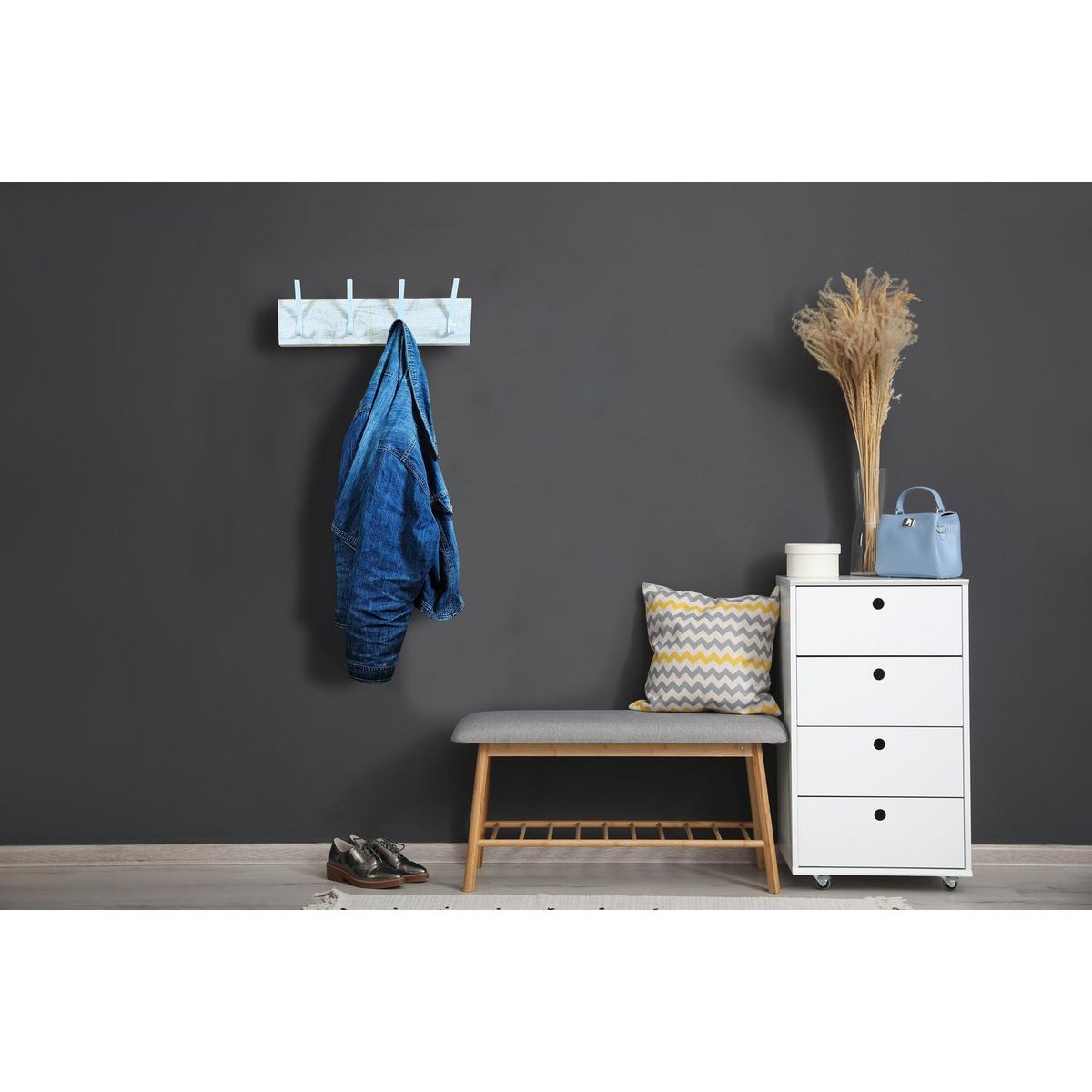 JUST HOME COLLECTION - Perchero 5 Ganchos 60 cm Blanco