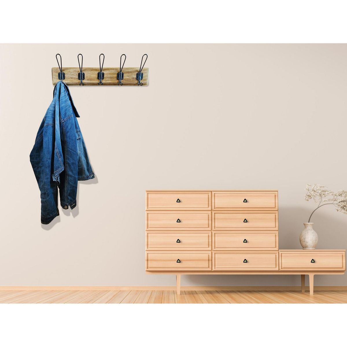 JUST HOME COLLECTION - Perchero 5 Ganchos 60 cm Madera