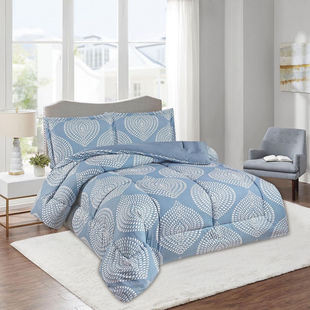 JUST HOME COLLECTION - Plumón Nórdico Diseño King Celeste/Acero