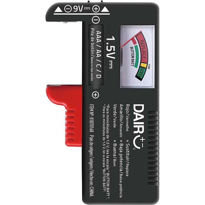 DAIRU - Probador de Baterías de 1.5 voltios a 9 voltios con medidor codificado por colores