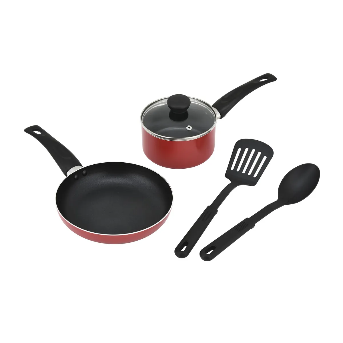 CASA BONITA - Juego de Ollas 3 Piezas con 2 Utensilios Rojo