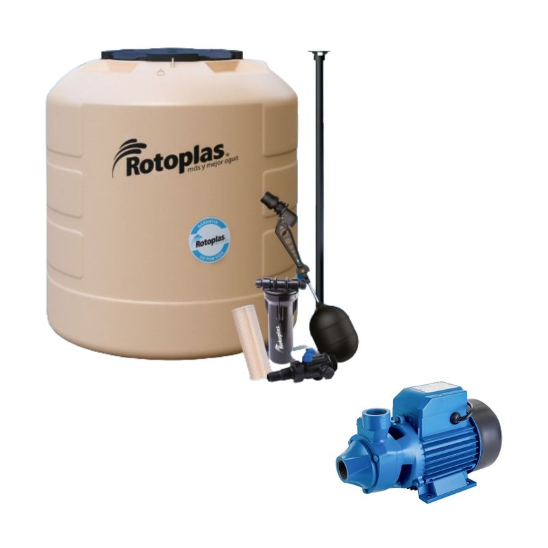  - Combo Tanque Plus 1100L Arena Rotoplas + Accesorios + Bomba Periférica 1HP 50l/min