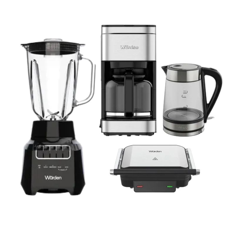 WURDEN - Licuadora de Vidrio 1.5L + Sandwichera Panini WSM-LECKER2 Wurden + Cafetera Eléctrica WCM-KAFFEE12 + Hervidora de Agua 1.7L