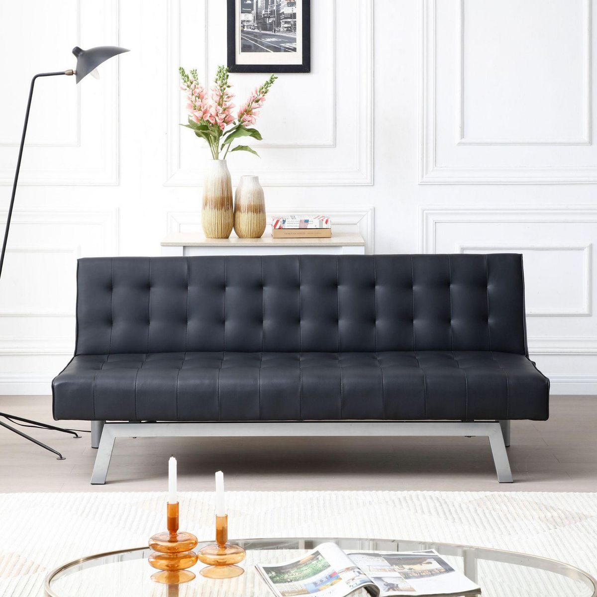 JUST HOME COLLECTION - Sofá Cama Futón 3 Cuerpos Thor Negro 180x74x78 cm