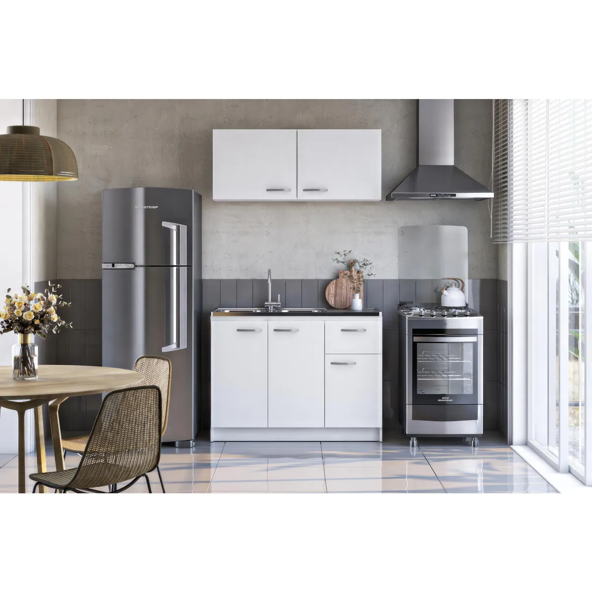 DITALIA - Mueble Base 2 Puertas 2 Cajones 120cm Blanco