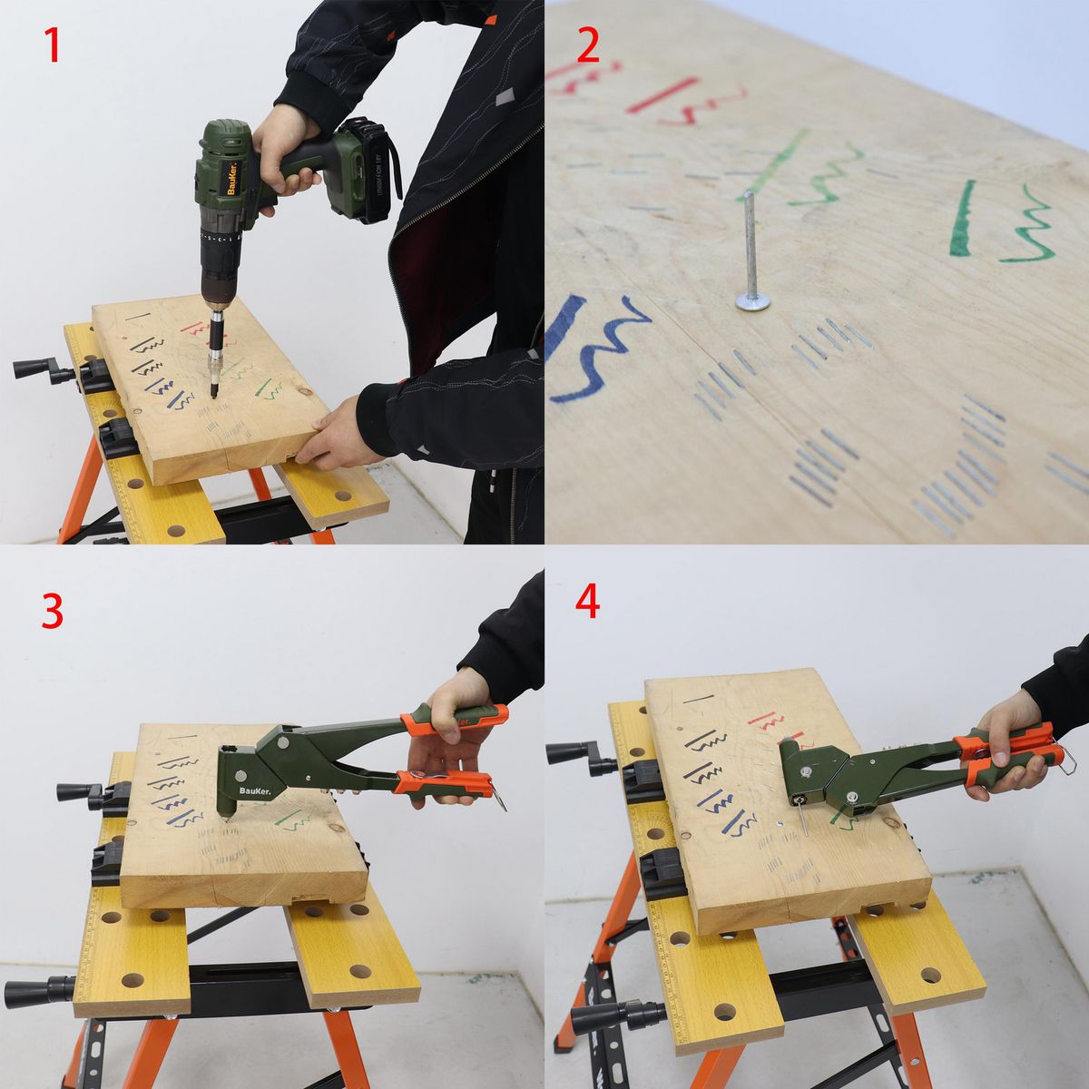 BAUKER - Remachadora con Cabeza Giratoria