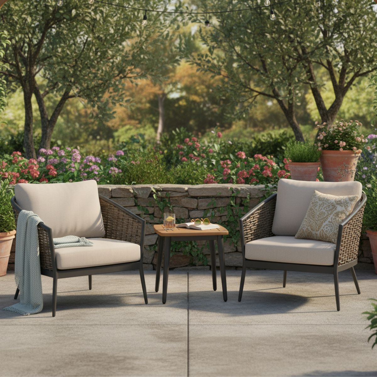 JUST HOME COLLECTION - Juego de Balcón Cordova 3 Piezas para 2 Personas - Madera teca