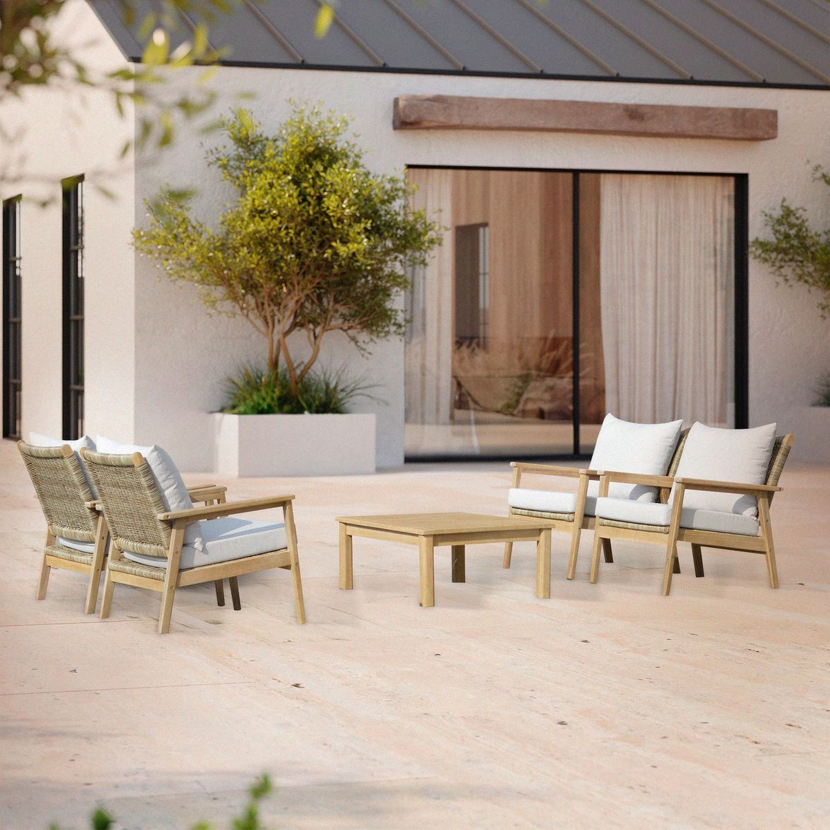 JUST HOME COLLECTION - Juego de Terraza Lublin de Madera para 4 personas