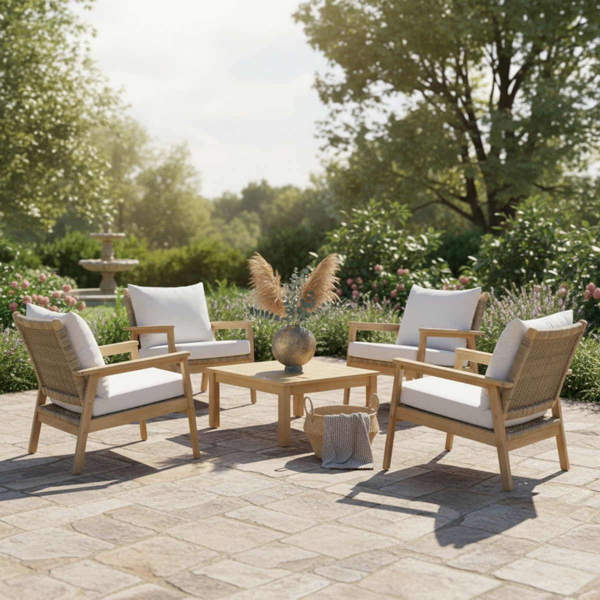 JUST HOME COLLECTION - Juego de Terraza Lublin de Madera para 4 personas