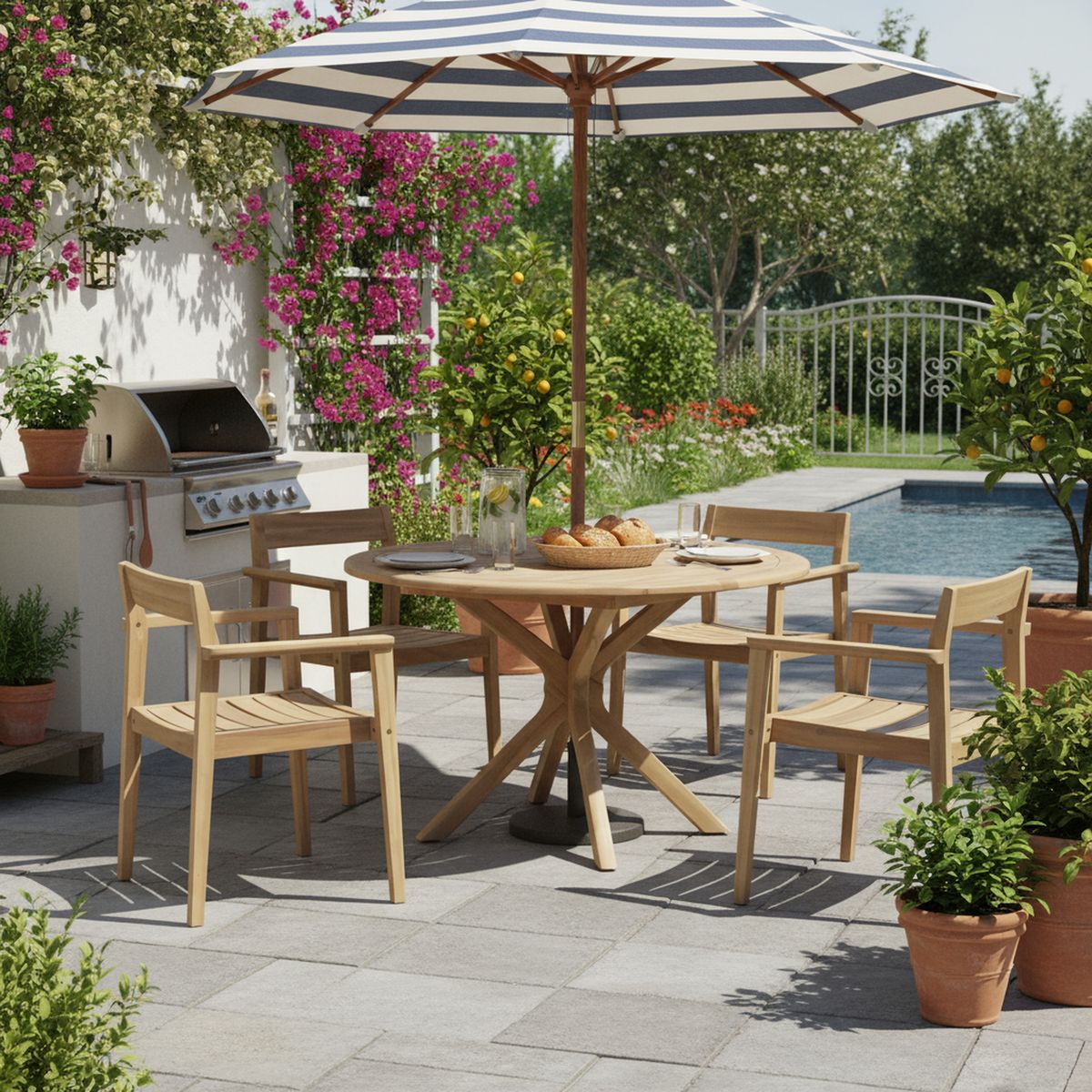 JUST HOME COLLECTION - Juego de Comedor Luanda de Madera para 4 personas