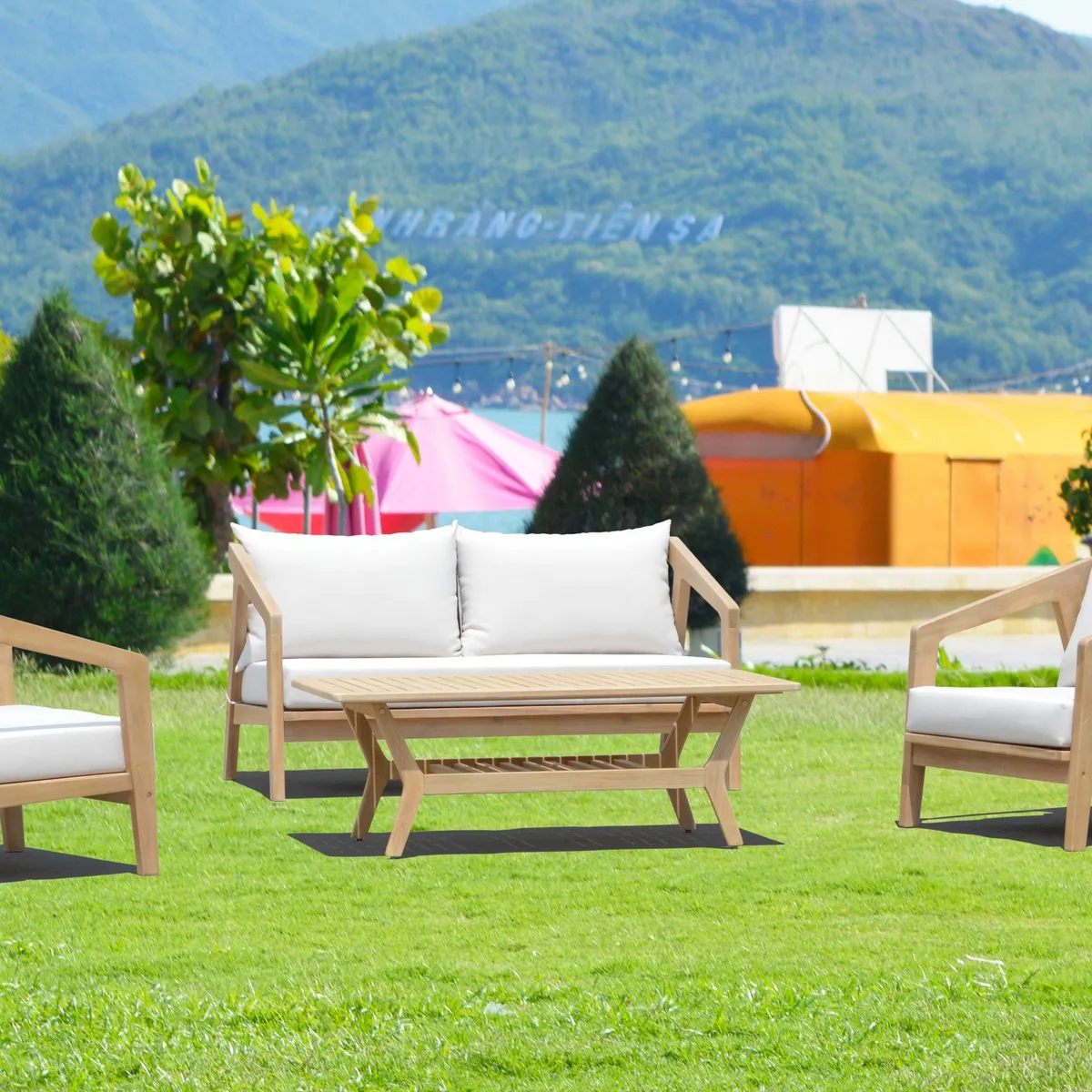 JUST HOME COLLECTION - Juego de Terraza Selfoss de Madera para 4 personas