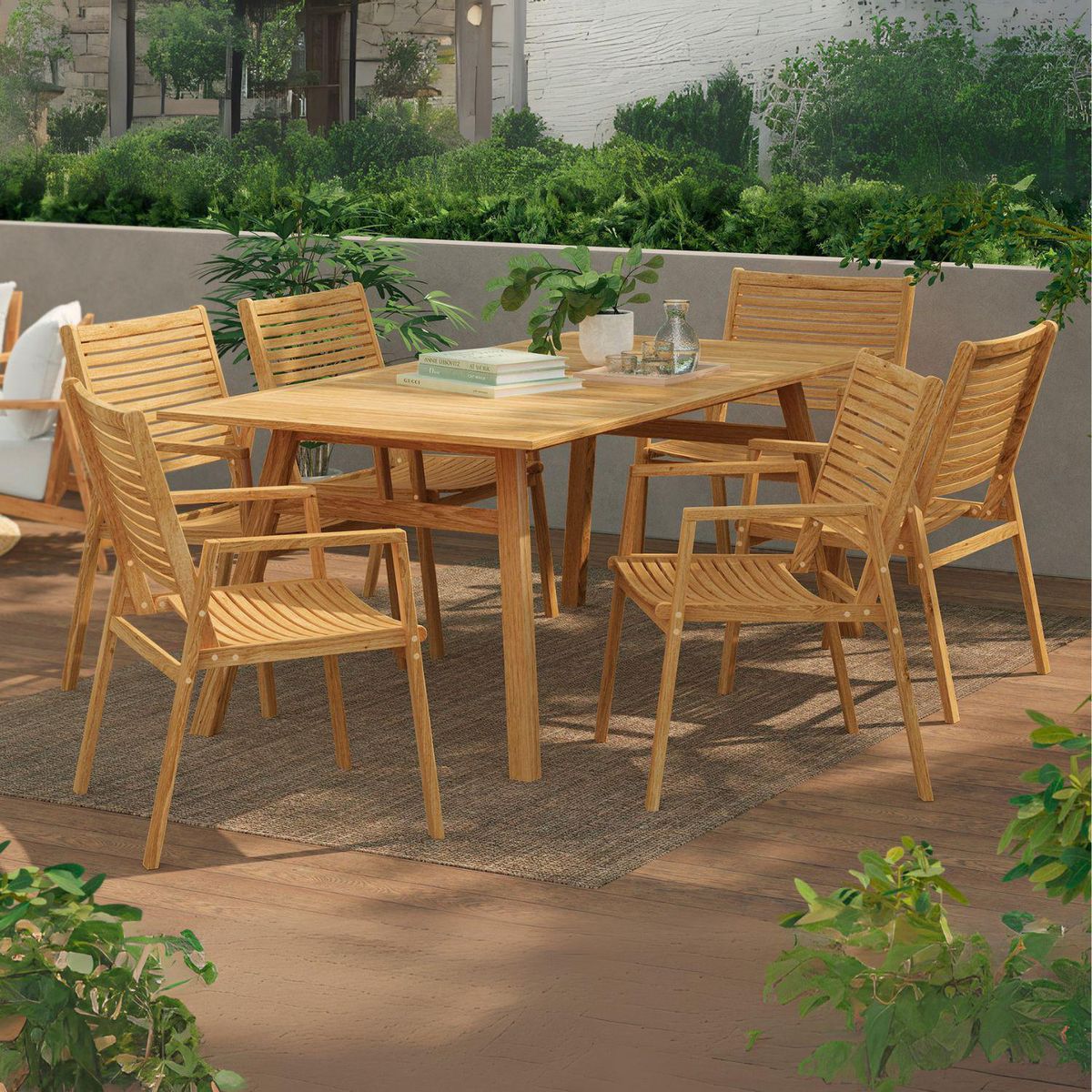 JUST HOME COLLECTION - Juego de Comedor de Terraza 6 Personas Madera Bunbury