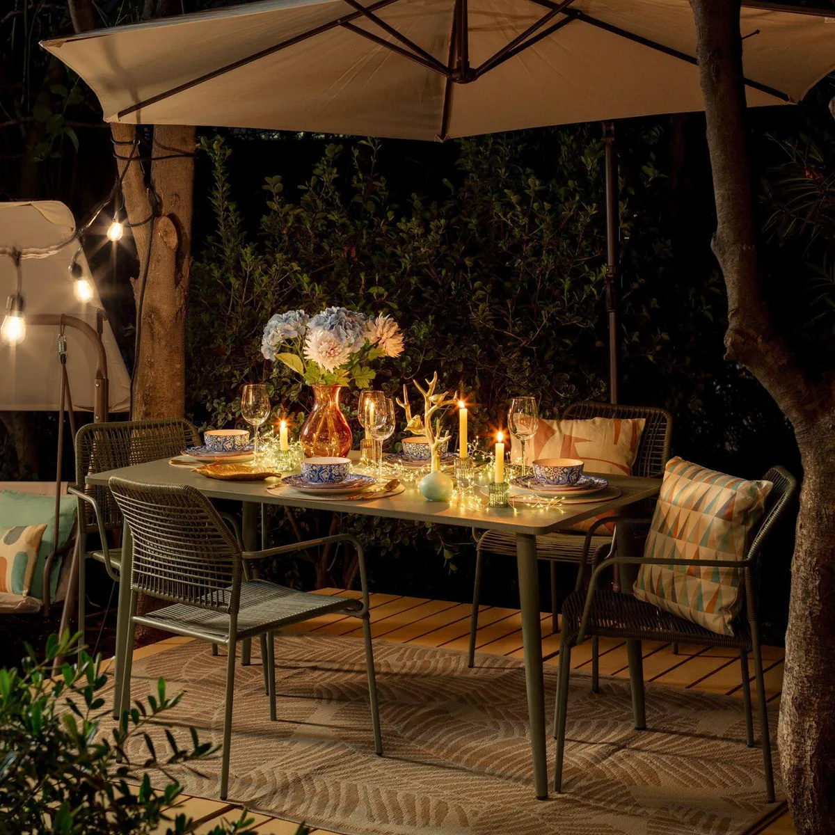 JUST HOME COLLECTION - Juego de Comedor de Terraza Lepascal para 4 Personas Verde