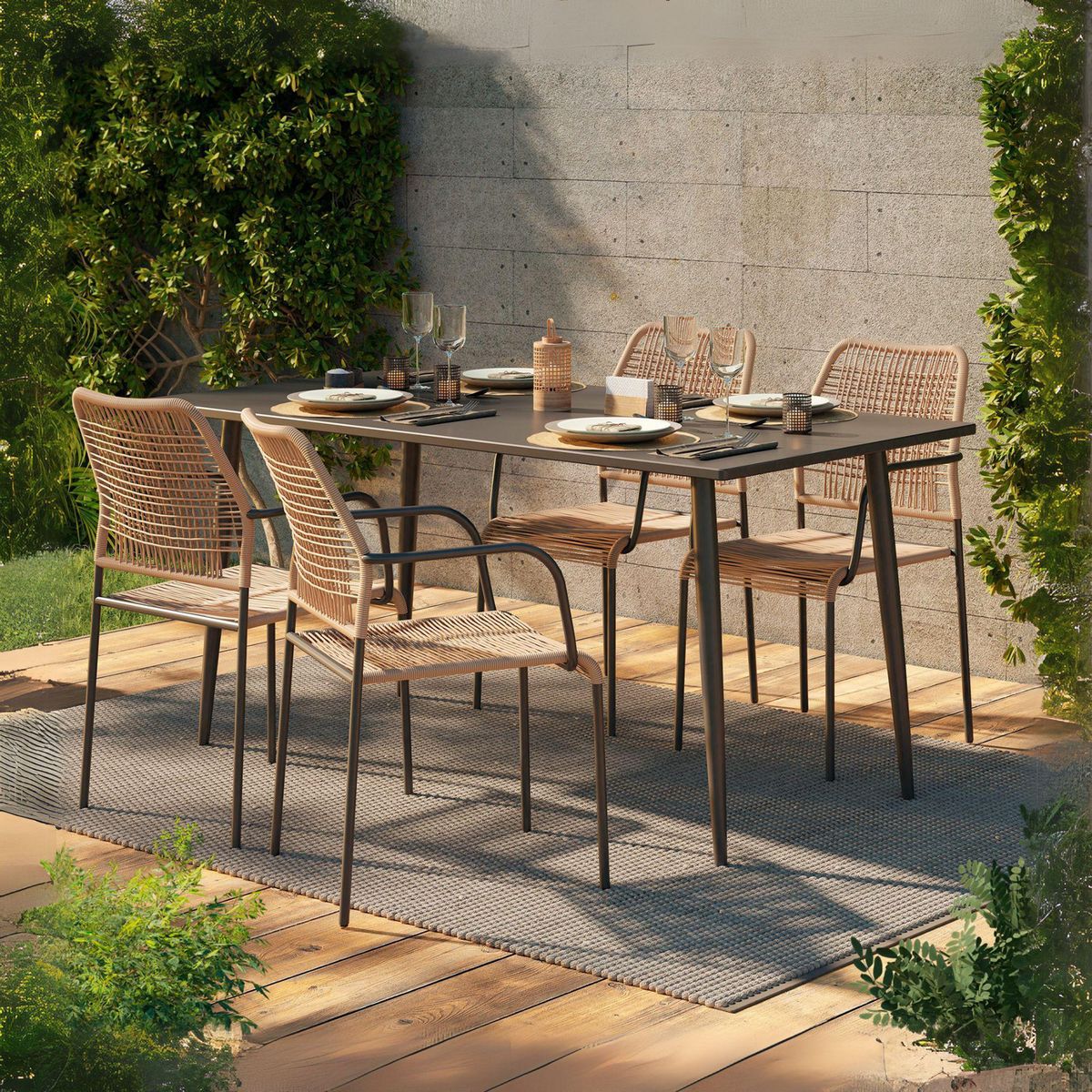 JUST HOME COLLECTION - Juego de Comedor de Terraza 4 Personas Lepascal