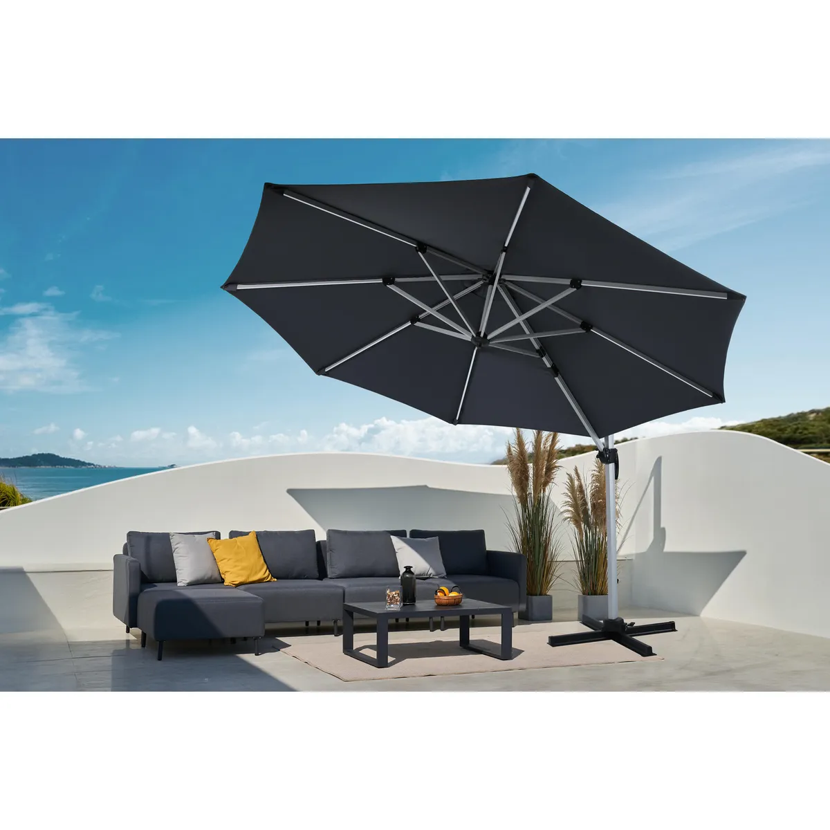 Sombrilla Para Terraza Lateral Negra con Luces LED 3m, marca JUST HOME COLLECTION - Foto 2