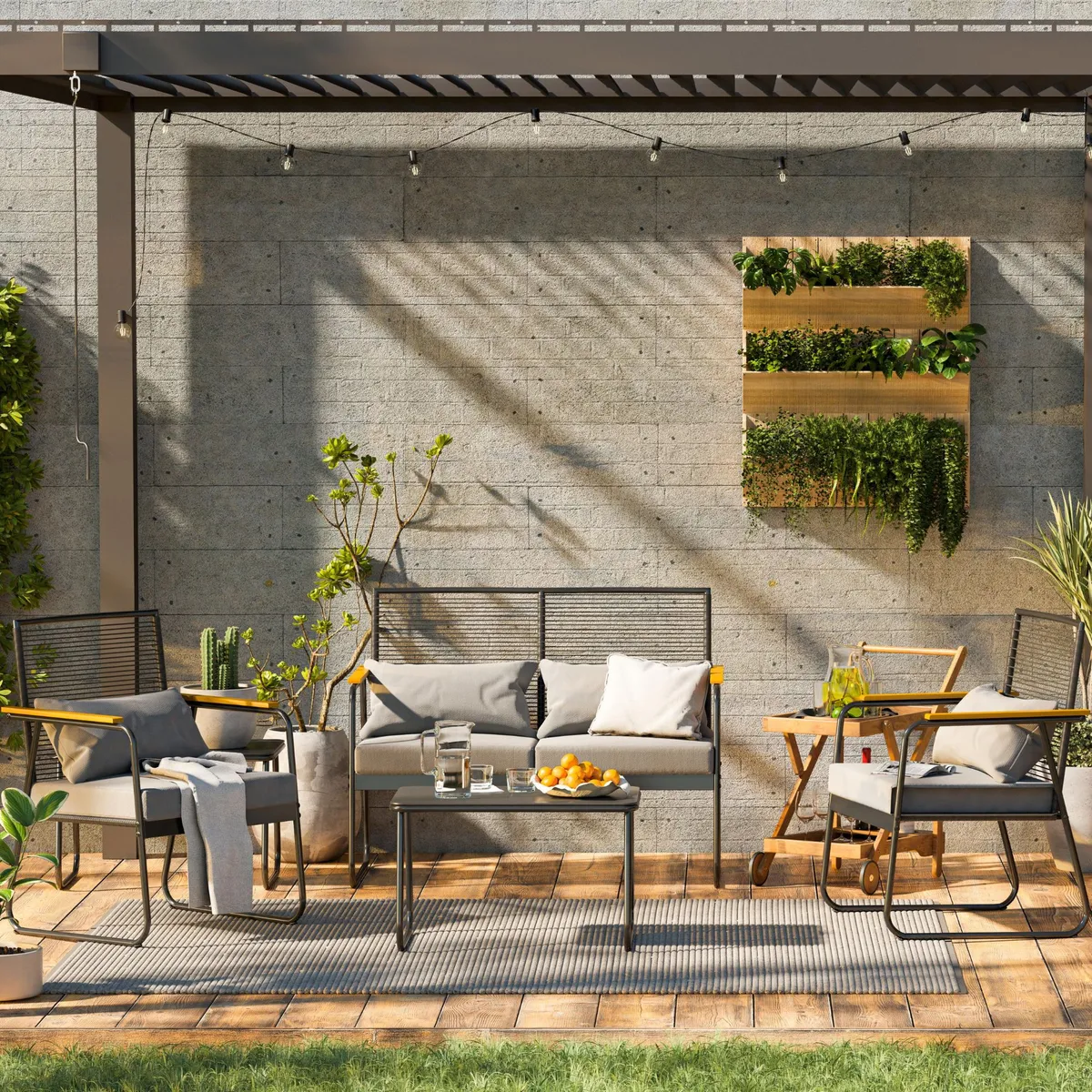 JUST HOME COLLECTION - Juego de Terraza Granada de Metal para 4 Personas