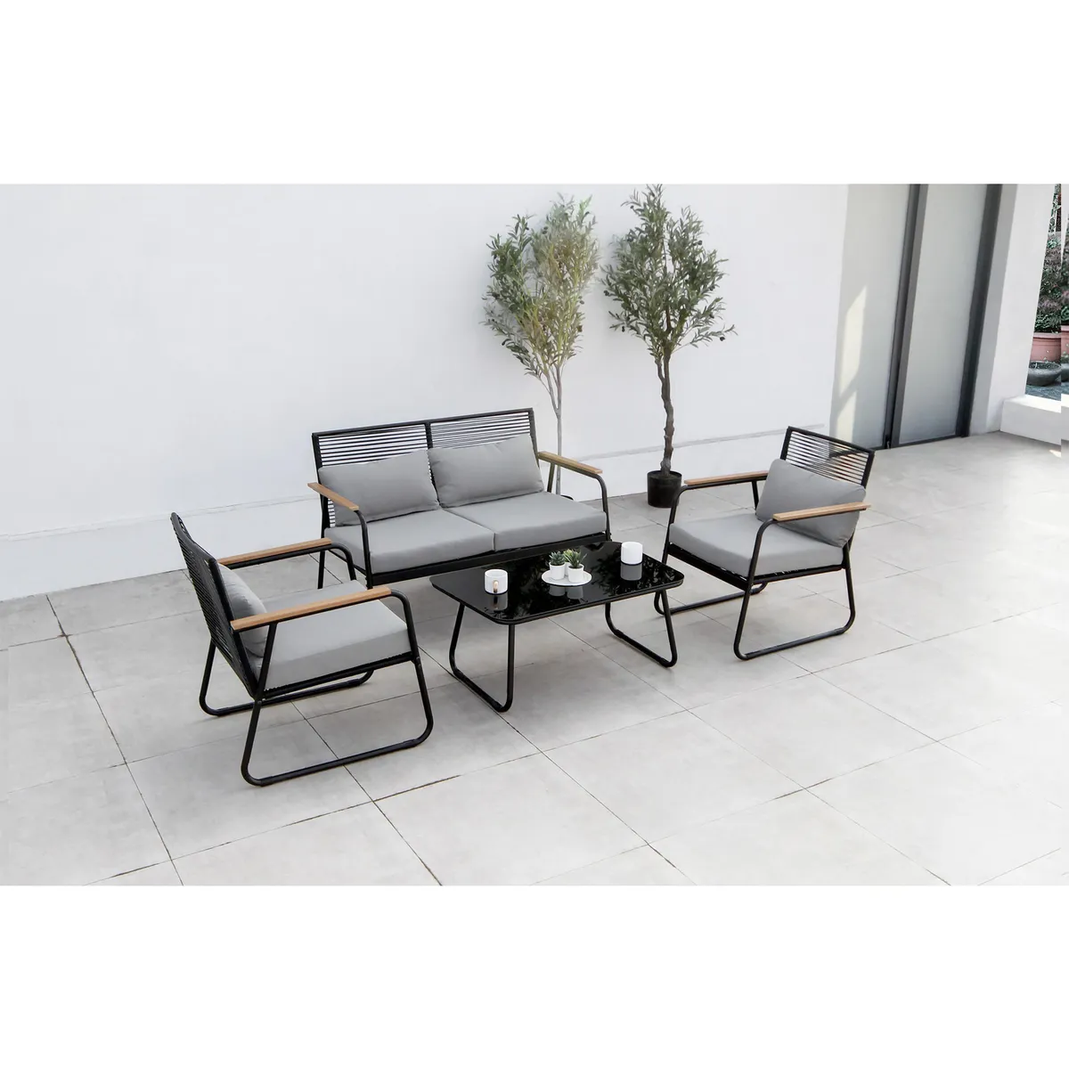 JUST HOME COLLECTION - Juego de Terraza Granada de Metal para 4 Personas