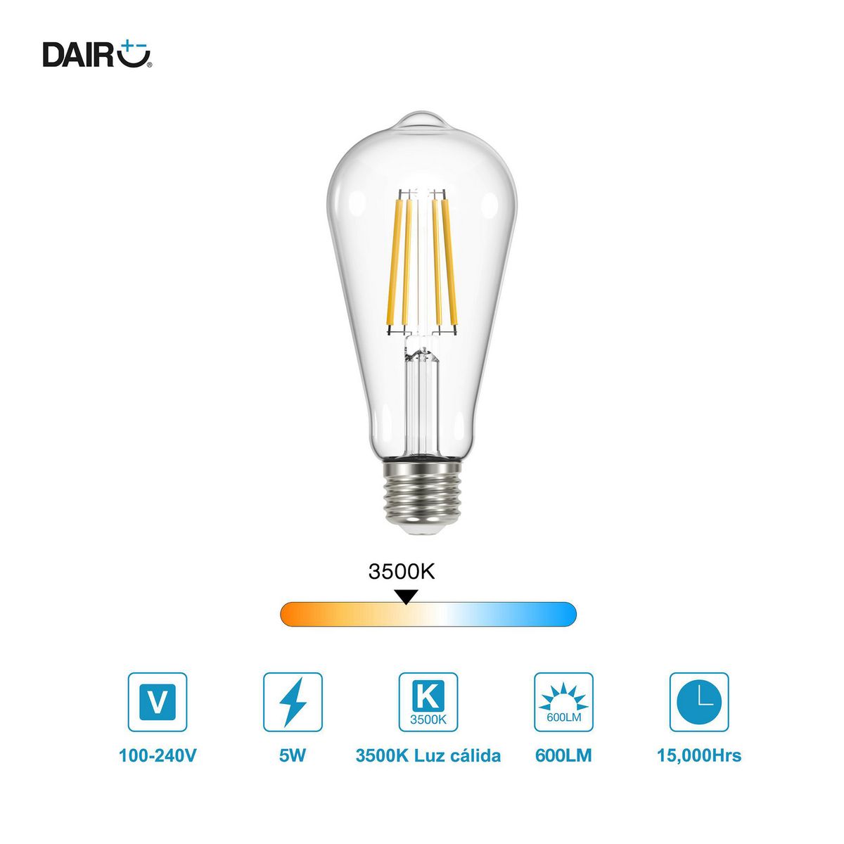DAIRU - Pack 2 Focos LED E27 Luz Cálida