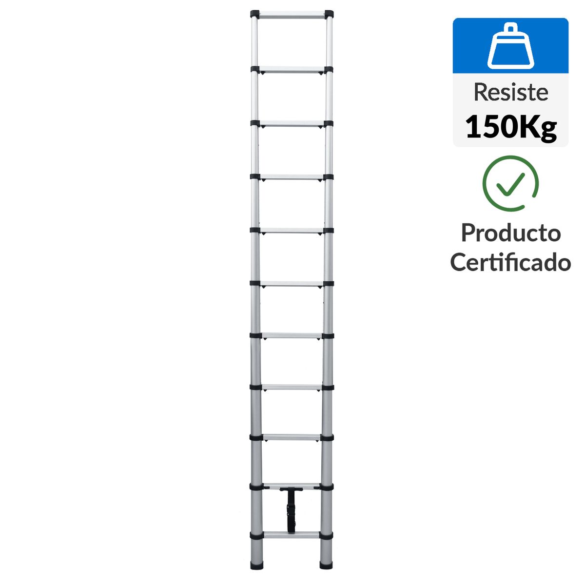 BAUKER - Escalera Telescópica de Acero 11 Pasos 150Kg