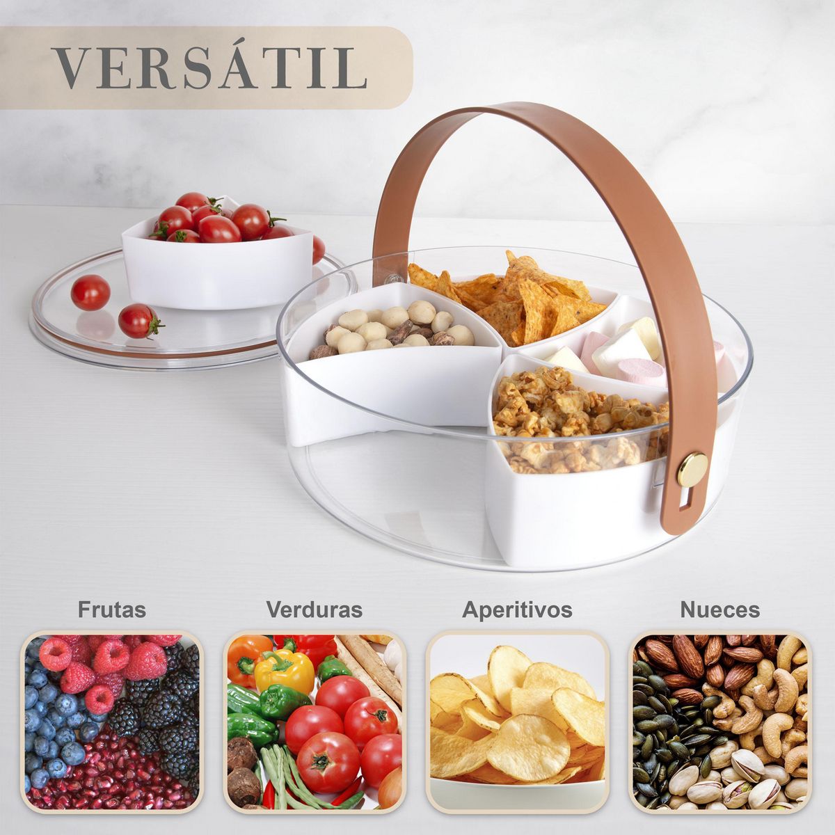 JUST HOME COLLECTION - Bandeja Multiusos 5 Divisiones con Tapa