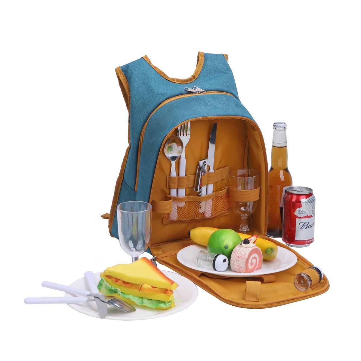 KLIMBER - Mochila Set Picnic 2 Personas Azul y Mostaza 5Litros