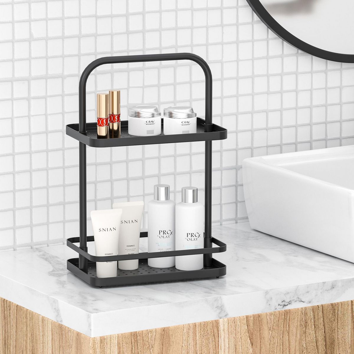 JUST HOME COLLECTION - Organizador de Ducha 2 Niveles 26x17x40.3 Negro