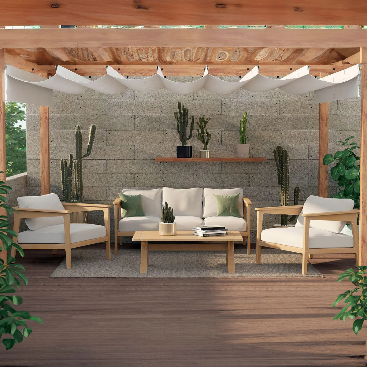 JUST HOME COLLECTION - Juego de Living de Terraza 4 Personas Madera Cali