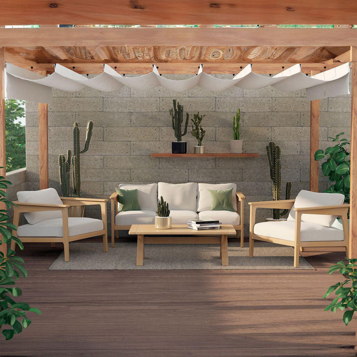 JUST HOME COLLECTION - Juego de Living de Terraza 4 Personas Madera Cali