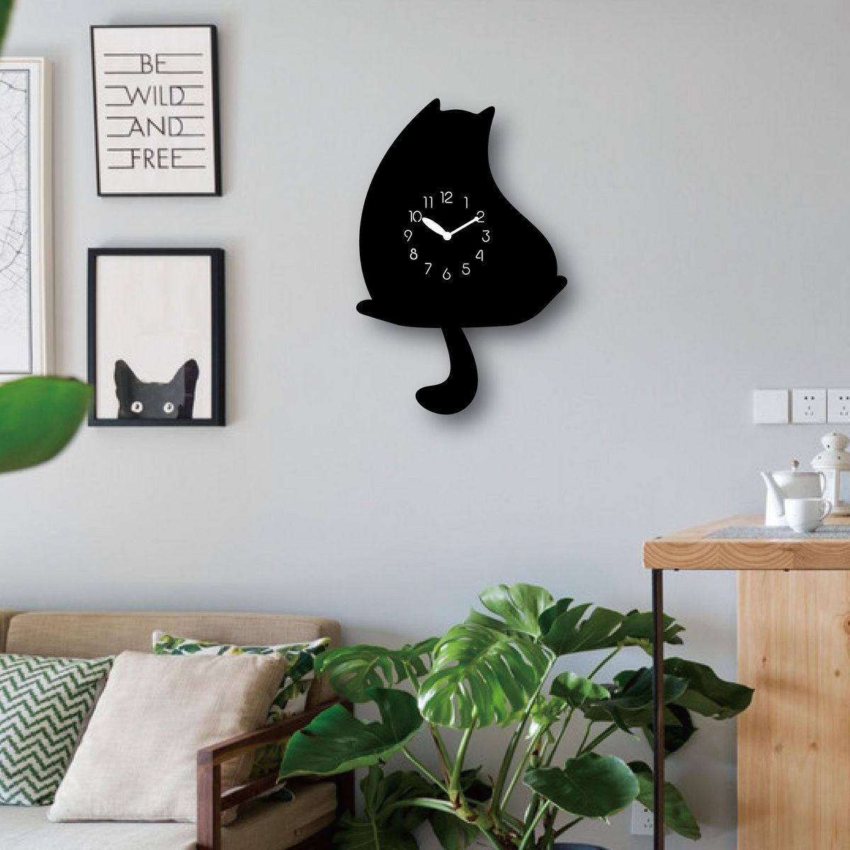 JUST HOME COLLECTION - Reloj de Pared Gato Negro