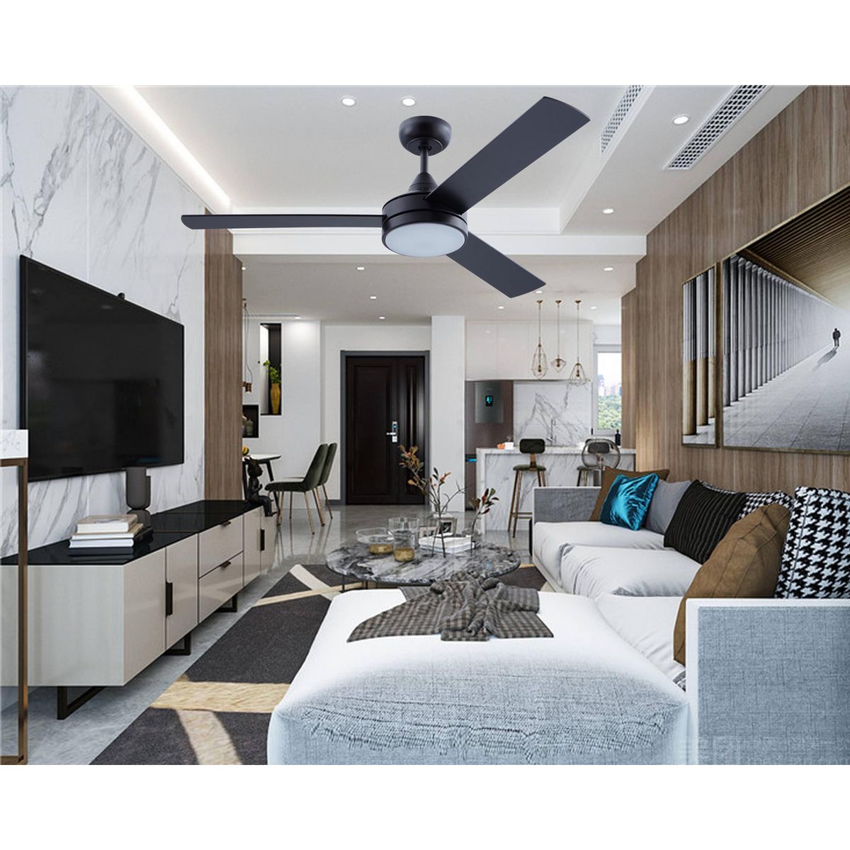 JUST HOME COLLECTION - Ventilador de Techo LED Zaro Negro