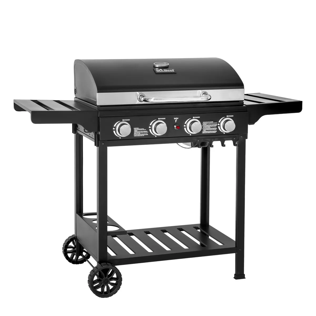 MR BEEF - Parrilla a Gas con 4 Quemadores 2 Bandejas Laterales