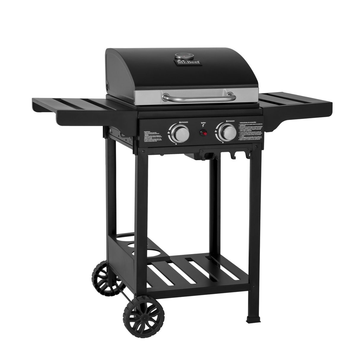 MR BEEF - Parrilla a Gas 2 Quemadores con 2 Bandejas Laterales