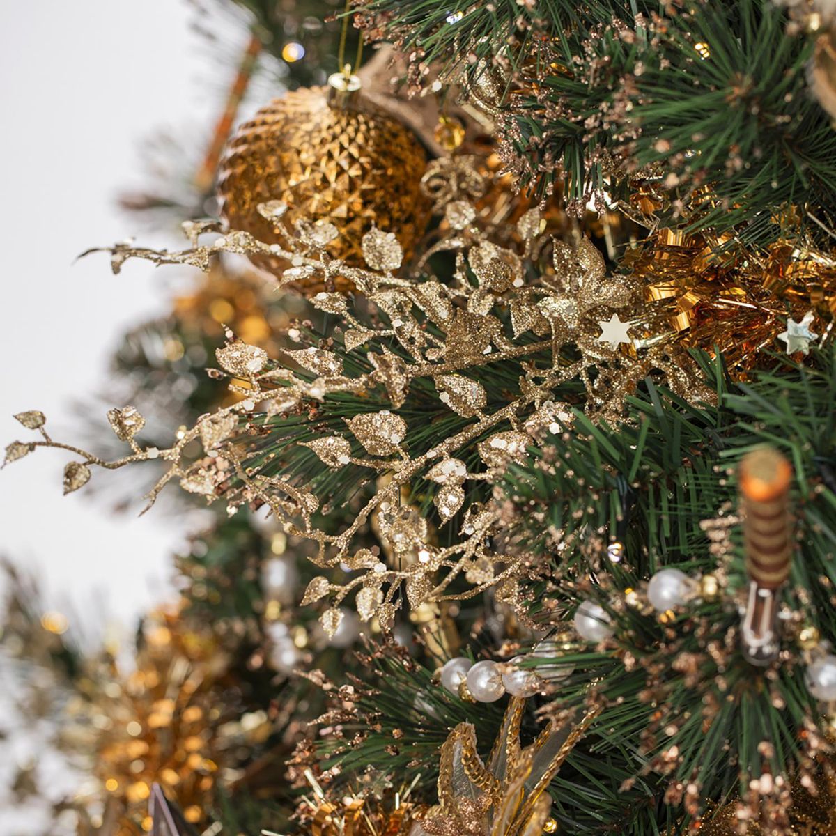 DEAR SANTA - Rama Hoja Mini Dorada con Brillo Navidad 38cm