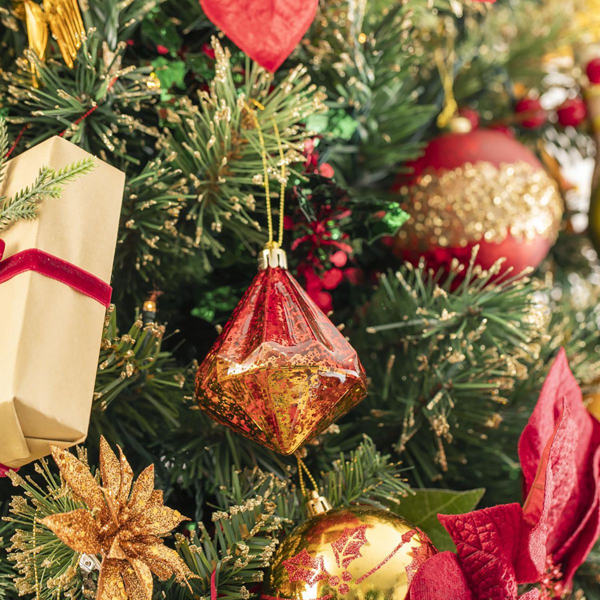 DEAR SANTA - Adorno de Árbol Diamante Rojo/Dorado Navidad 7x9cm