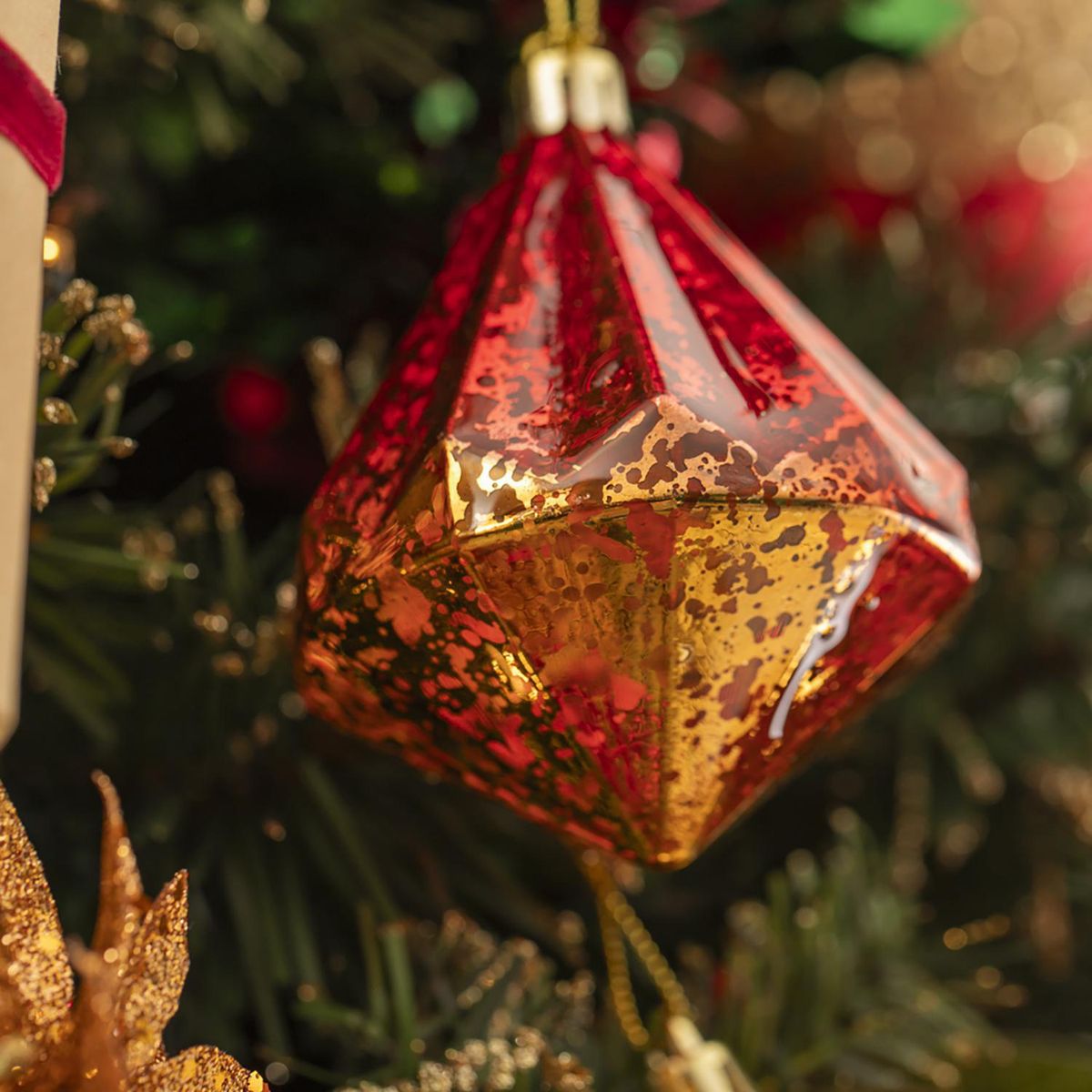 DEAR SANTA - Adorno de Árbol Diamante Rojo/Dorado Navidad 7x9cm