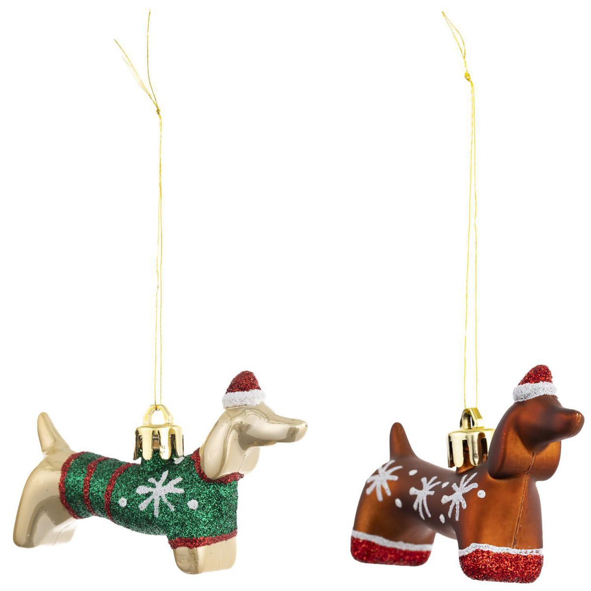 DEAR SANTA - Set 2 Adornos de Árbol Perro Salchicha Navidad 8cm