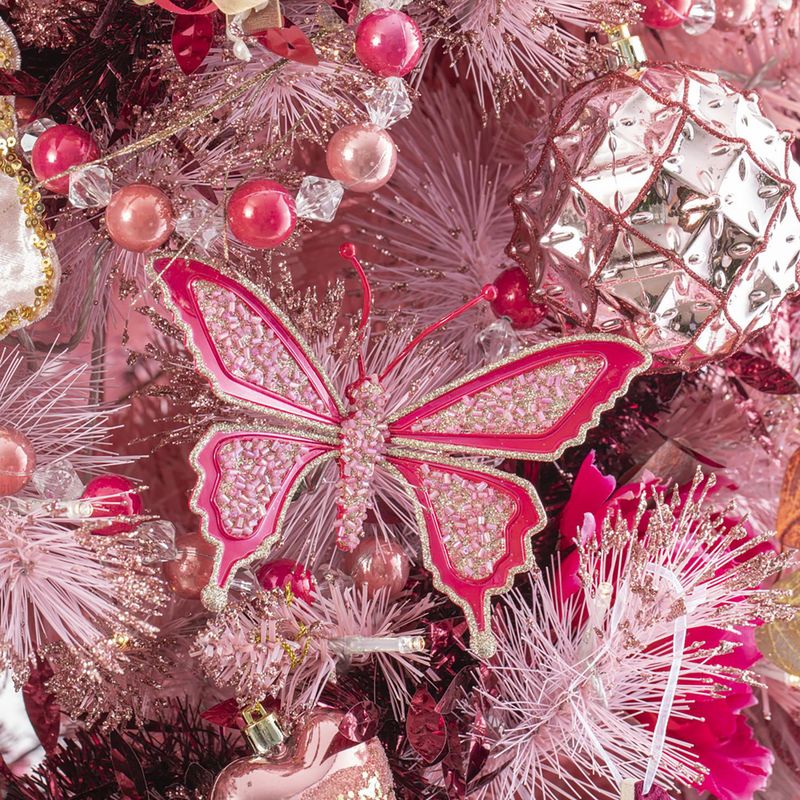 DEAR SANTA - Adorno de Árbol Mariposa Clip Rosa/Fucsia Navidad 15x10cm